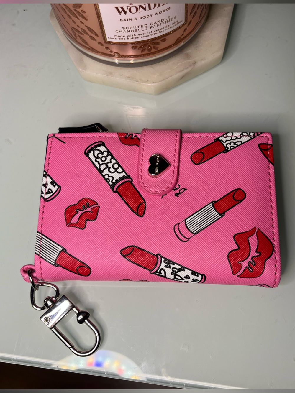 Betsy Johnson Pink Lipstick Print Card Holder/Wallet BRAND NEW